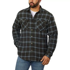 Grizzly Mountain Mens Shirt Jacket Gray Blue Plaid Flannel Cotton Size L NWT