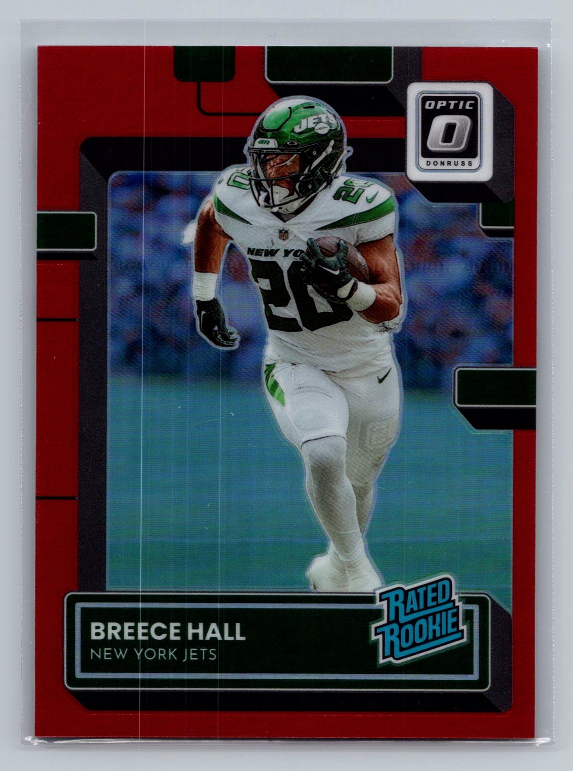 Breece Hall 2022 Donruss Optic #214 Red #/99 Rated Rookie RC Jets