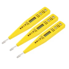 AC/DC 12-220V Digital Electrical Voltage Tester Pen Yellow Shell Clip 3Pcs