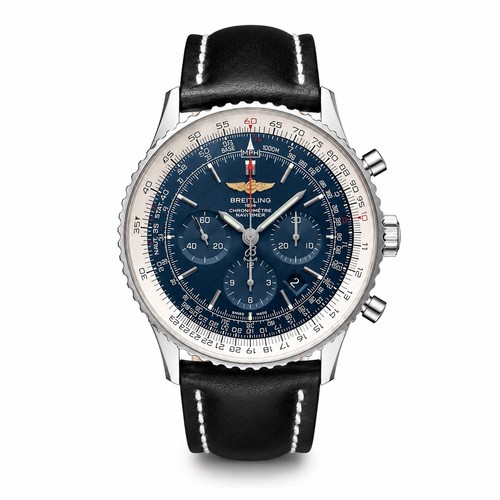 Breitling Navitimer 01 B01 46mm Blue Dial Chronograph Watch Black & Brown Band