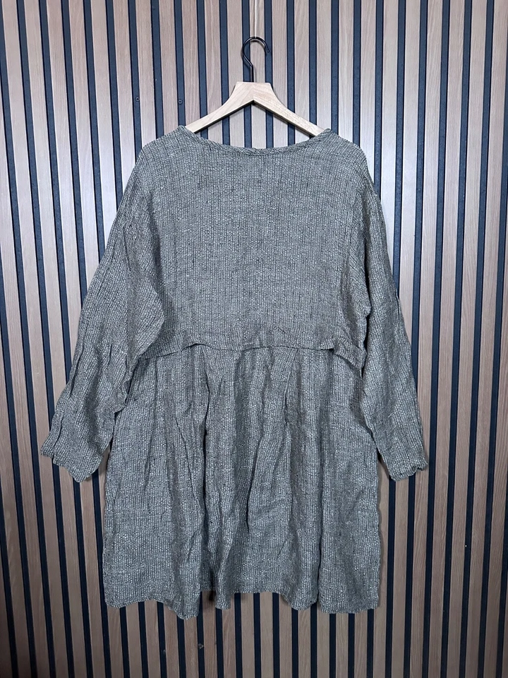 Vestido FLAX XL para mujer gris manga larga túnica 100 % lino tejido Foto 2 de 4