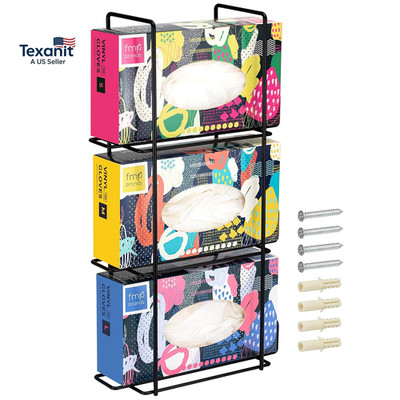 Triple Glove Holder for Wall Mount, Wire Rack Disposable Napkin Gloves Box Holde