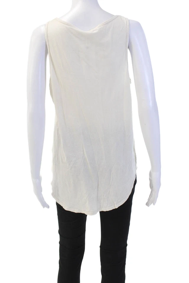 Camiseta sin mangas informal con bolsillos cuello redondo de algodón beige talla S hecha en Los Ángeles para mujer Foto 3 de 4