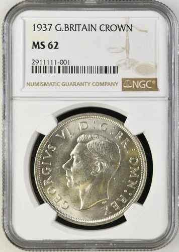1937 Great Britain Silver 1 Crown NGC MS 62 George VI Coronation Year MS62