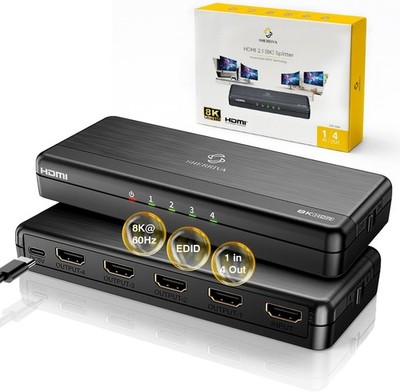 8K HDMI Splitter 1 in 4 Out HDMI 2.1 8K 60Hz Downscaling