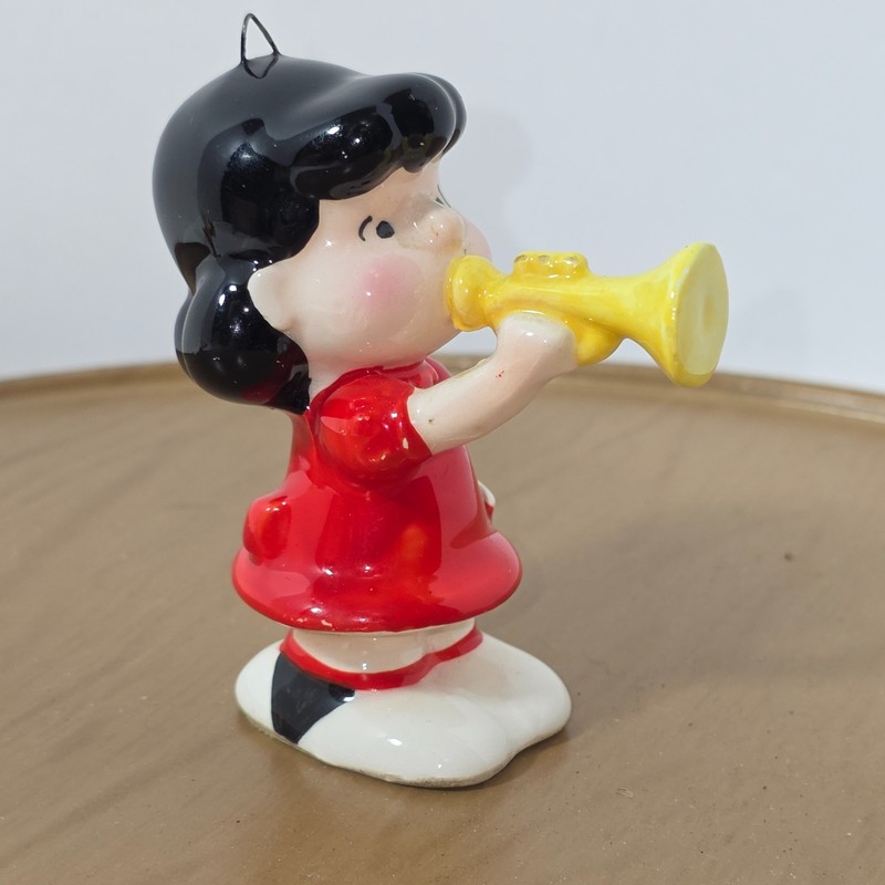 PEANUTS Ceramic LUCY Christmas Ornament Trumpet Music 1952 VINTAGE Japan Rare
