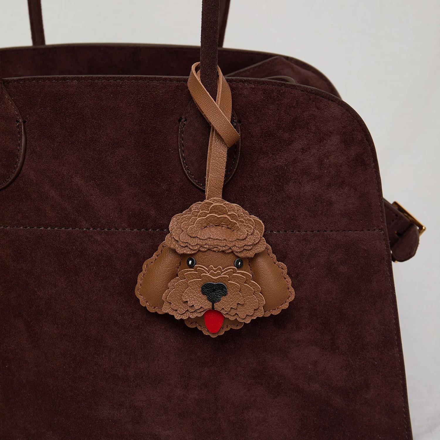 Handmade Genuine Leather Teddy Dog Bag Charm Keychain Cute Purse Accessory Gift