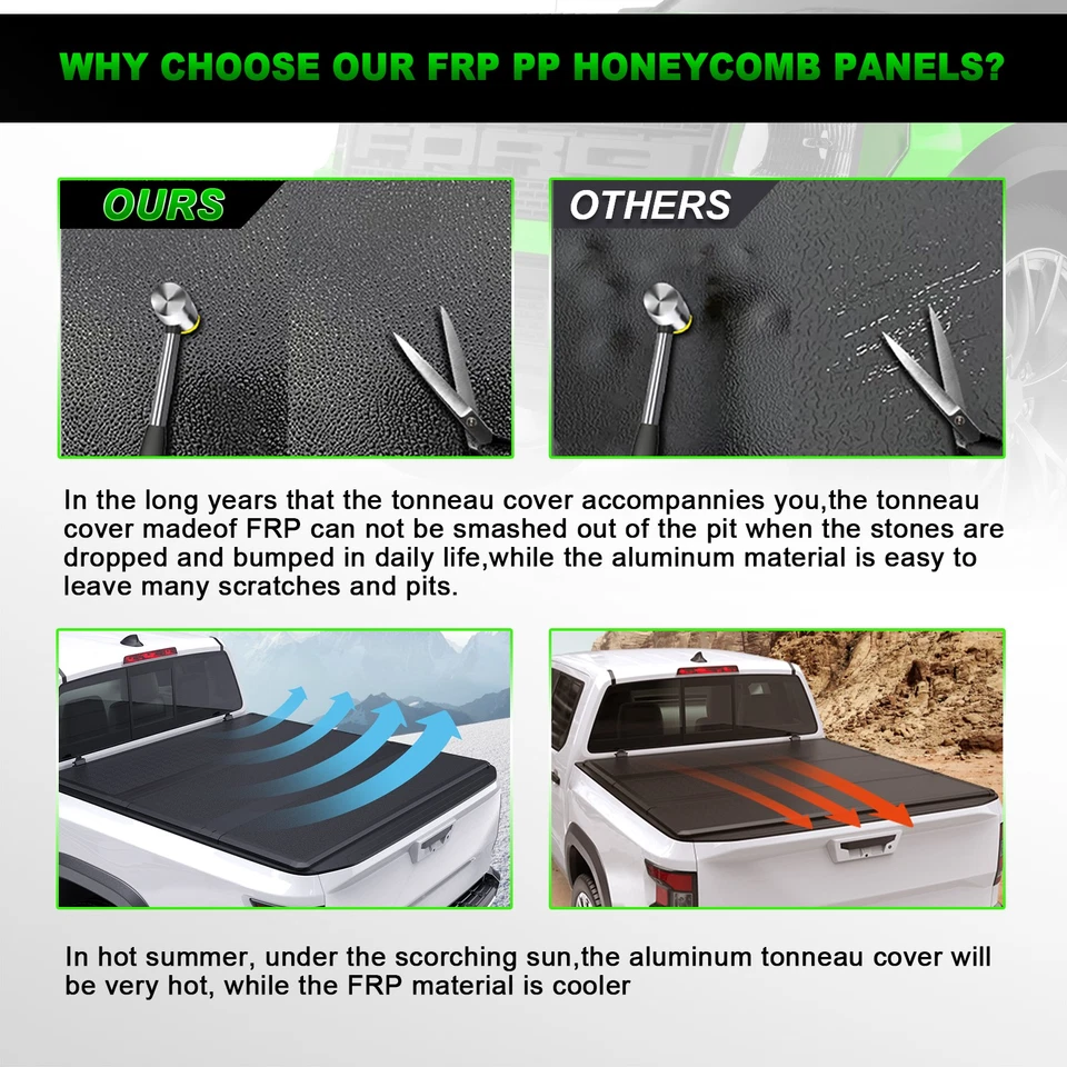 6.5FT FRP+PP 3-Fold/4-Fold Hard Bed Tonneau Cover For 2016-2024 Nissan Titan XD Foto 4 de 4