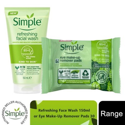 Simple Skincare Range - Refreshing Face Wash 150ml or Eye Make-Up Remover Pads 30