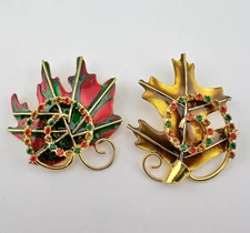 RARE Lunch at The Ritz Gold Tone Autumn Leafs Benedict Clip On Earrings