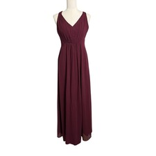 White by Vera Wang Maxi Dress Womens 0 Burgundy Chiffon Bridesmaid Formal Gown