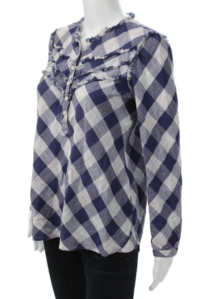 Blusa túnica William Rast para mujer bohemia a cuadros azul botón manga larga talla S Foto 2 de 4