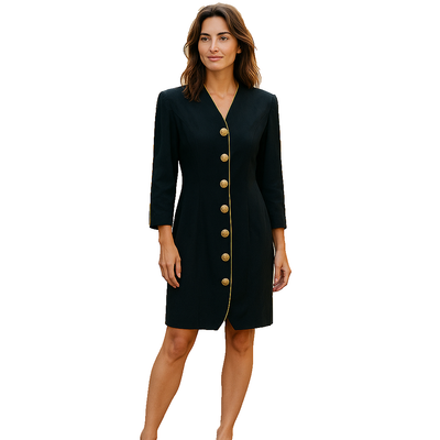 Vintage Contempo Casuals Dress Small Black Gold Button Military Style 80s  90s | eBay