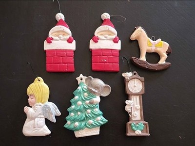 Vintage lot Painted handmade plaster of paris Christmas ornaments