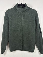 Vintage Eddie Bauer Women  s Medium Green Cotton Cable Knit Turtleneck Sweater