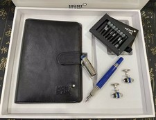 Montblanc New luxury fountain pen blue body leather signature notebook set