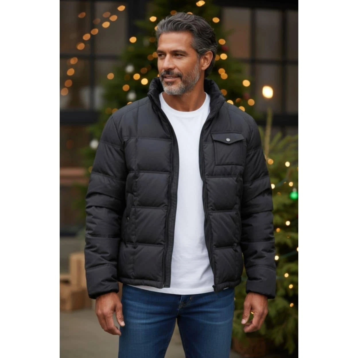 Y2K Style Dockers Black Puffer Jacket Men's L Insulated Winter Coat