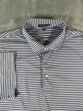 Peter Millar Shirt Mens Large Blue White Striped Summer Comfort Polo Logo
