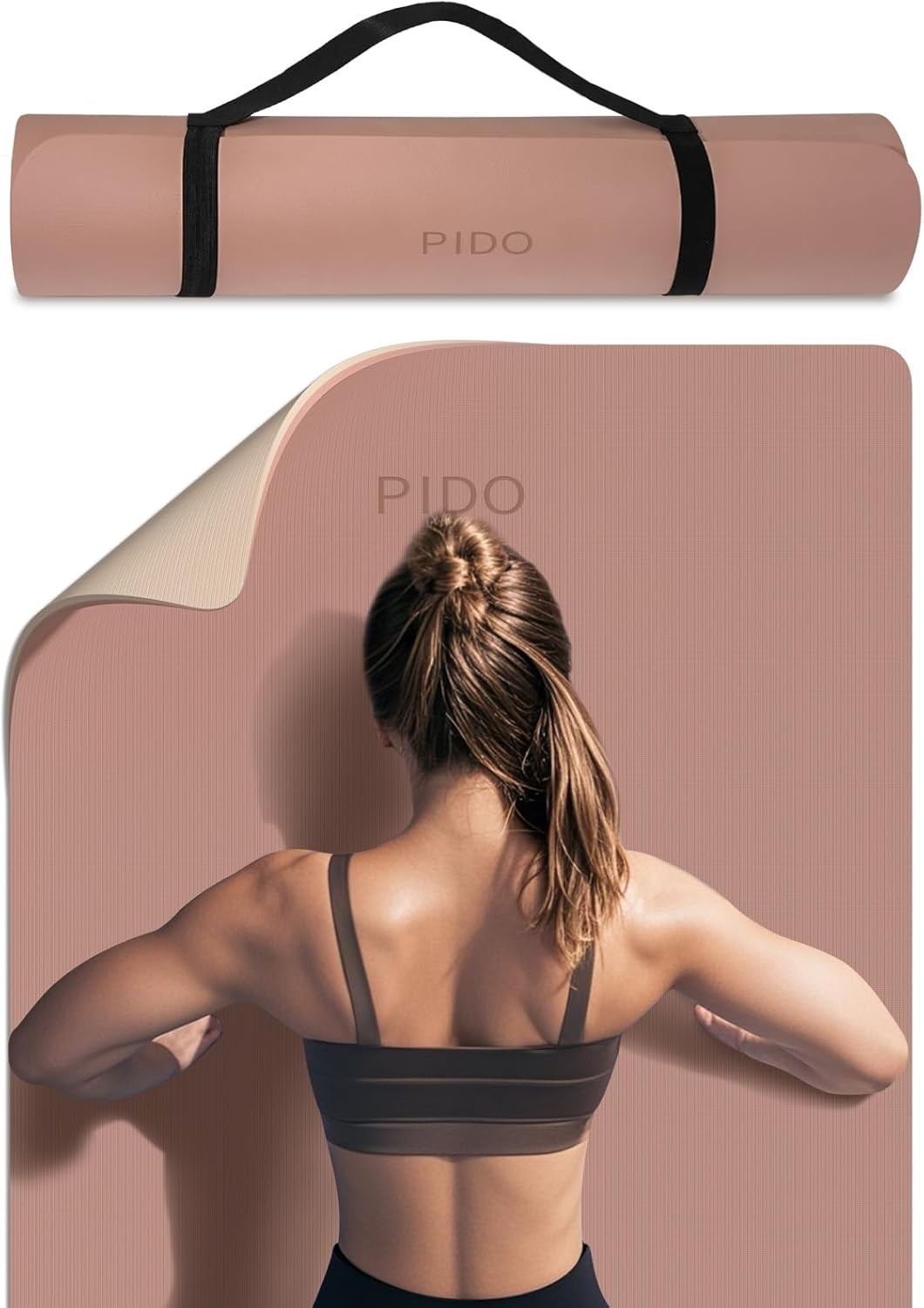 Yoga Mat, Extra Thick 8mm72" x 32" Large Exercise Mat, Pilates by Pido - Apricot
