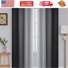 Ombre Room Darkening Curtains for Bedroom, Gradient Black to Grey White Light...