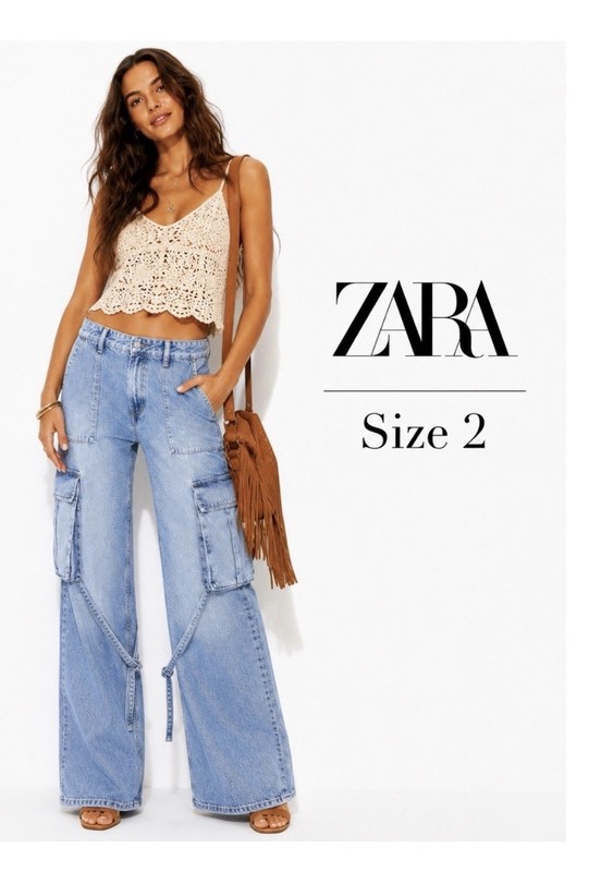Zara Wide Leg Cargo Jeans Size 2 