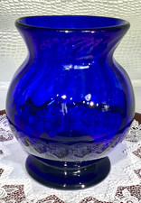 Antique 19th Cobalt Blue Art Glass 8 1/2” Vase Ribbed Attached Pedestal Pontil.