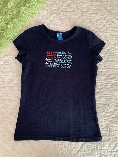 Target T Shirt Short Sleeve Round Neck Top Love Peace American Blue Girl L 10-12 - Picture 2 of 12