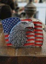 Vintage Rare Siskiyou US American Flag Bald Eagle Belt Buckle Made In U.S.A.