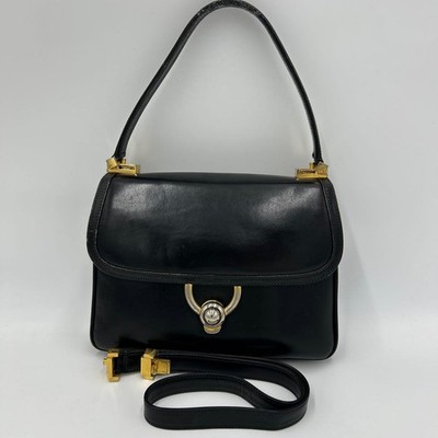 GUCCI 2-Way Leather Shoulder Handbag Old Gucci Black Authentic