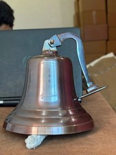 Campanello porta sospesa nave ottone antico nautico 14" grande staffa da pare...