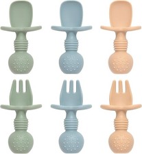 Baby Spoons and Forks Feeding Set, Silicone First Sta Self