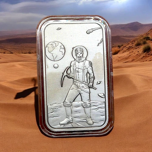Pit Bullion Prospector Labs 'Droid Miner' 1 oz Antiqued Silver Bar #033/100 +COA
