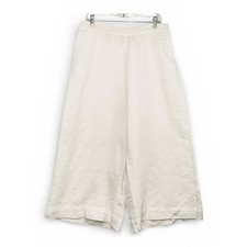 Chicos Wide Leg Linen Pants Size 12 White Pull On Elastic Waist Coastal Summer