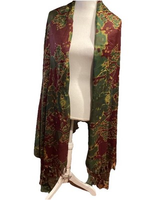 AL -BARIAI FASHION Scarf Wrap Green And Red Tie Dyed 48X80 Beaded Tassels
