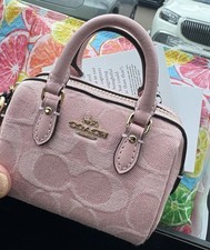 NWT Coach Mini Rowan Bag Charm In Signature Denim Gold/Light Pink CEU38