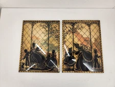 Vtg Silouhette Reverse Painting With Convex Glass, Mother w/ Children