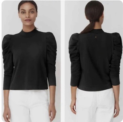 Cuyana French Terry Puff Sleeve Top Black Size S/M