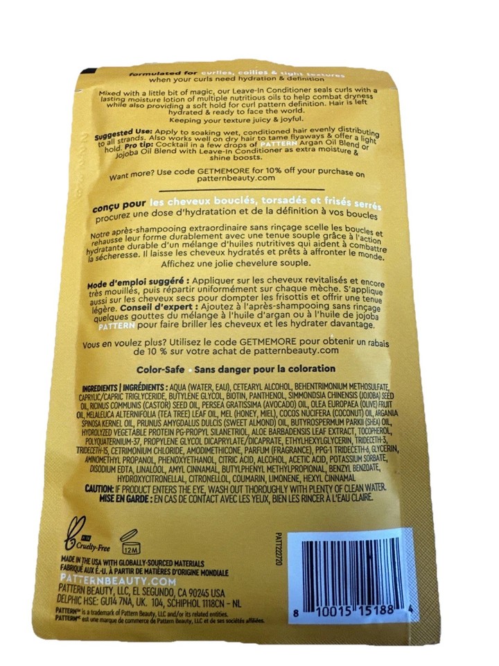 (2) PATTERN BEAUTY LEAVE-IN CONDITIONER sample Size 1.75oz Define ...