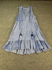 Blue Island Dress Womens Sz S Casual Boho Tiered Tank Tassels Resort Babydoll