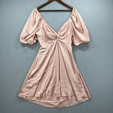 Express Mini Dress Womens Large Pink Satin Tie Back Puff Sleeve Romantic Chic