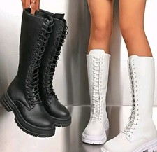 NEW ⚫ ROCK BLACK or WHITE   ,,,,  CYBER PUNK GOTH BOOTS ...all sizes 3.5-8
