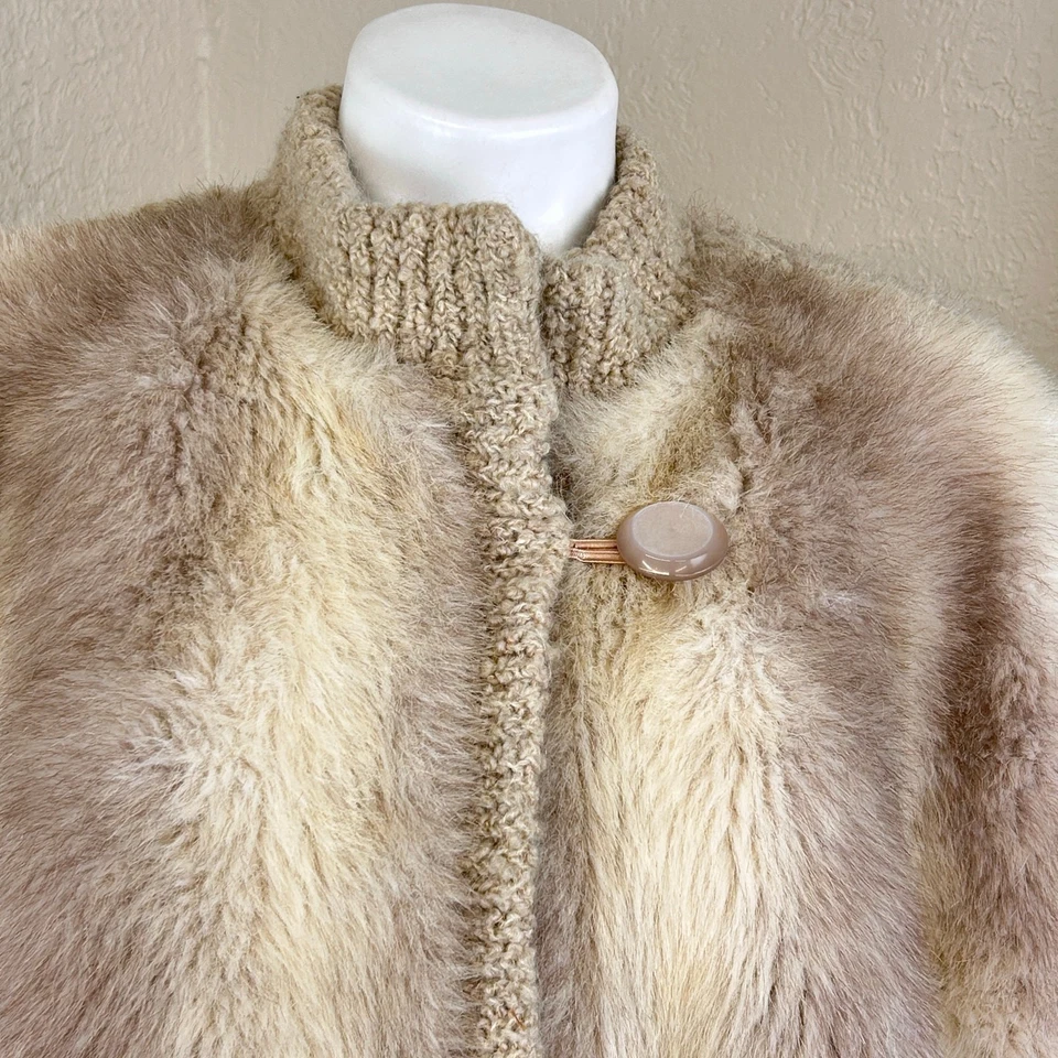 Vintage D'Espririt FauxFur Jacket Knit Collar, Cuffs &Accents Union Made  - Image 2 of 4
