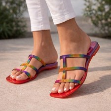 Mudd Rainbow Rhinestone Glam Sandals Sparkle Multicolor Slide Flats size 8