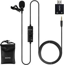 Movo LV1-USB Lavalier Microphone for Camera Lapel Clip On Microphone for 3.5mm