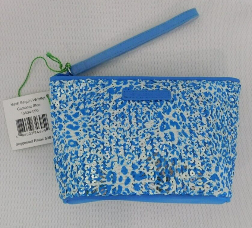 古いカード VERA BRADLEY Mesh Sequin Wristlet Purse - Camocat Blue - NWT