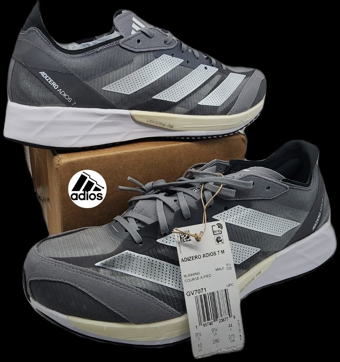 Size 8.5 - adidas Adizero Adios 7 Grey Zero Metallic for