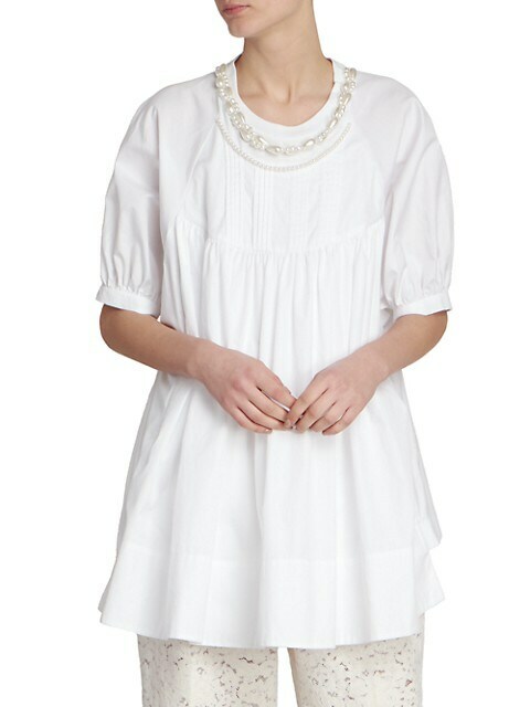 Simone Rocha Embellished Puff-Sleeve Babydoll T-Shirt Small White Pearl image 3