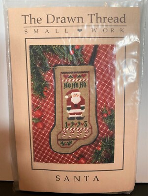 Drawn Thread SANTA Stocking Mini Cross Stitch Chart w/Linen, Beads, Buttons