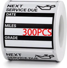 Vinyl Oil Change Reminder Stickers - 300 Pcs, 2"x2", Easy Peel, No Residue