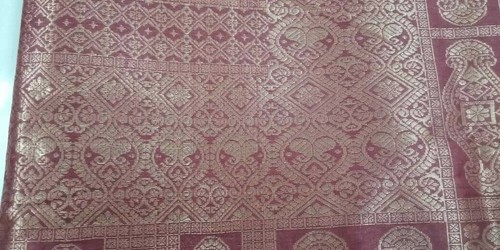 Vintage Silk Woven Multipurpose Floral Motif Red Piece Fabric M287 - Picture 7 of 8
